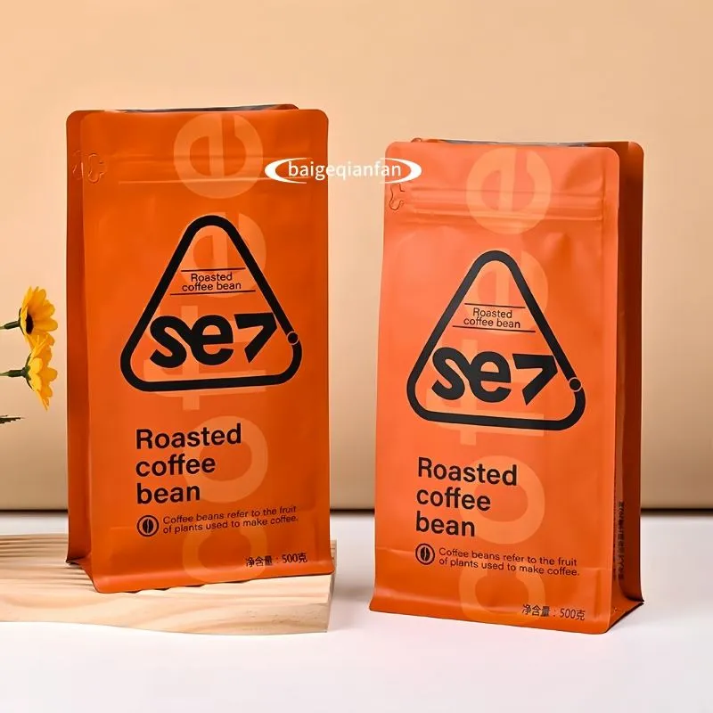 ایکو فلیٹ نیچے بیگ ٹن ٹائی پیکنگ کسٹم کمپوسٹ ایبل بائیوڈیگریڈ ایبل بین کوفی کافی پیکیجنگ بیگ والو اور زپر کے ساتھ