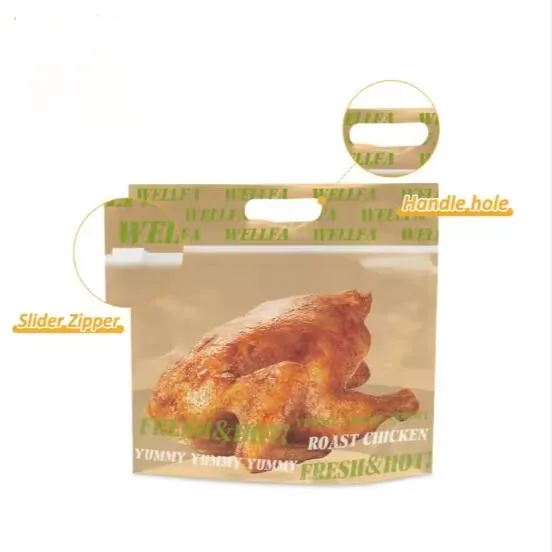 کسٹم ڈیزائن روسٹ پیکیجنگ بیگ پرتدار پلاسٹک روٹیسیری فوڈ مائکروویو گرم اینٹی فوگ روسٹڈ چکن بیگ